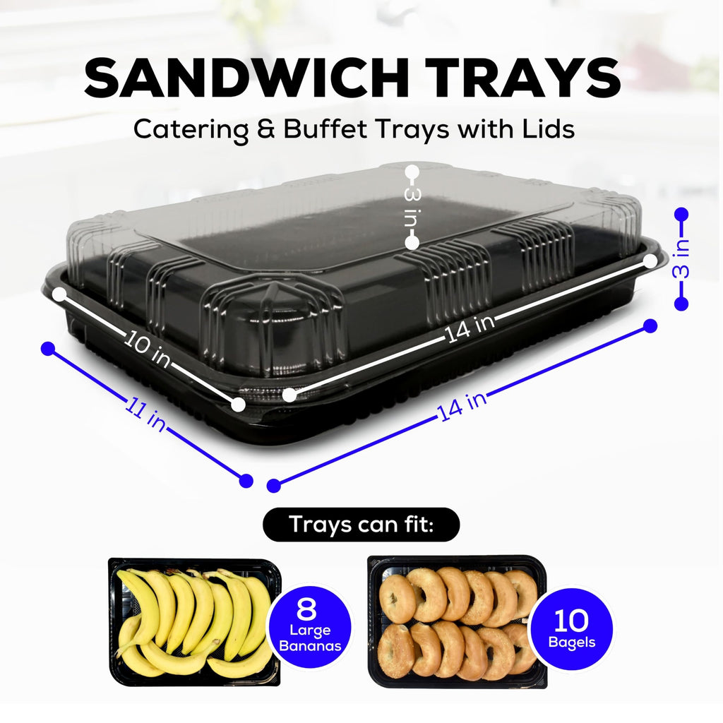 5 Pack Catering Trays with Lids - 15" Serving Tray with Lid, Heavy Duty Recyclable Plastic Party Platters for