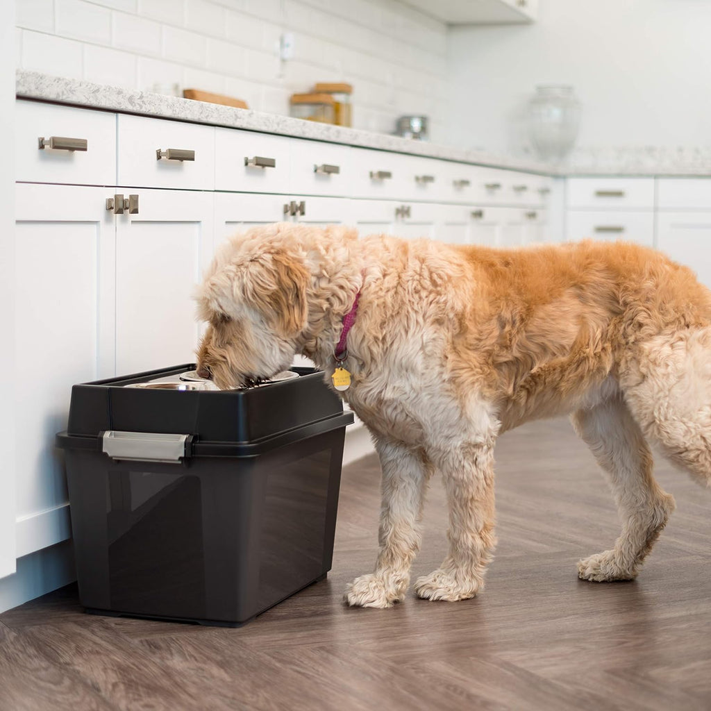 USA Elevated Dog Bowls 15" H, up to 47 lb Storage, Black, Made in USA