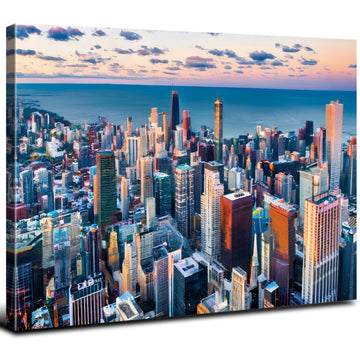 Chicago Skyline Wall USA City Building Wall Decor Realism Chicago Picture Blue Cityscape Poster Panorama Canvas
