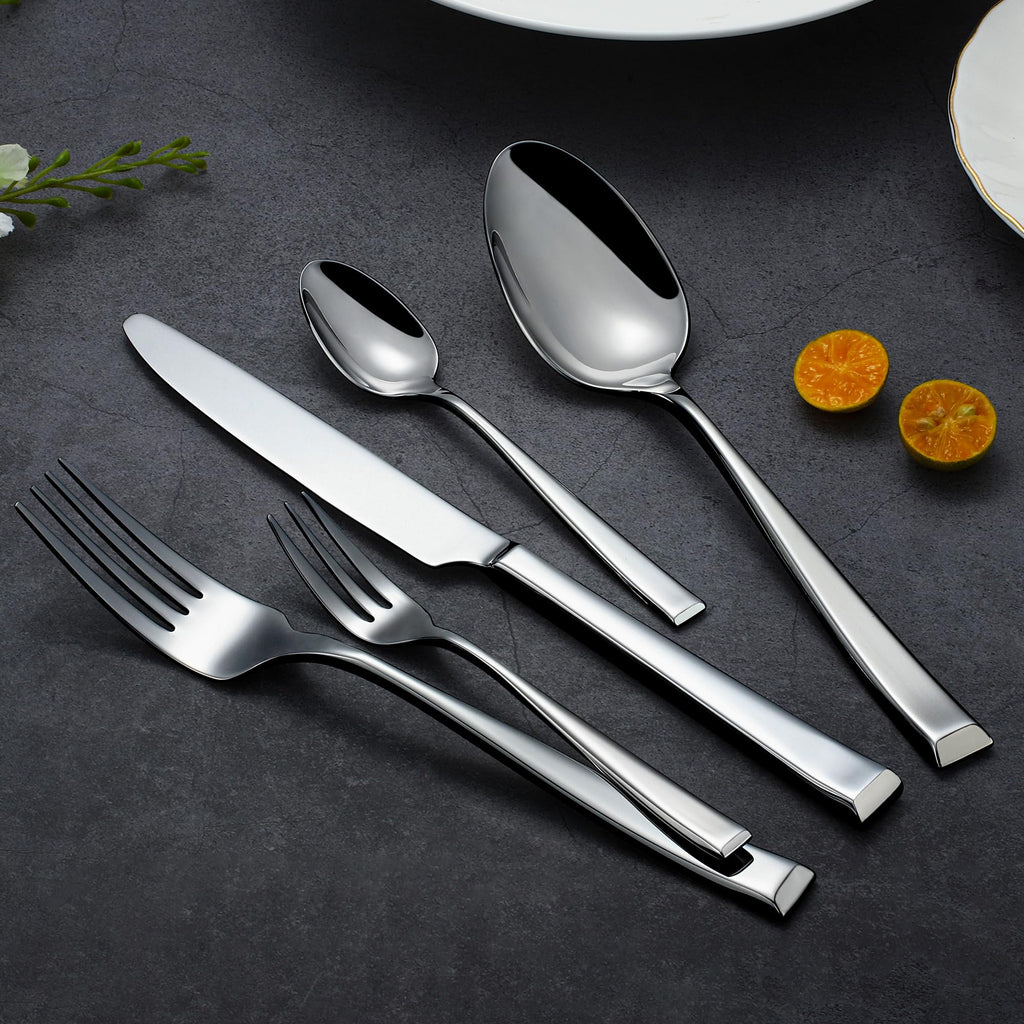 20-Piece Forged Silverware Set, Flatware Set for 4, 18/10 Premium Heavy Duty Stainless Steel Cutlery Set with Square