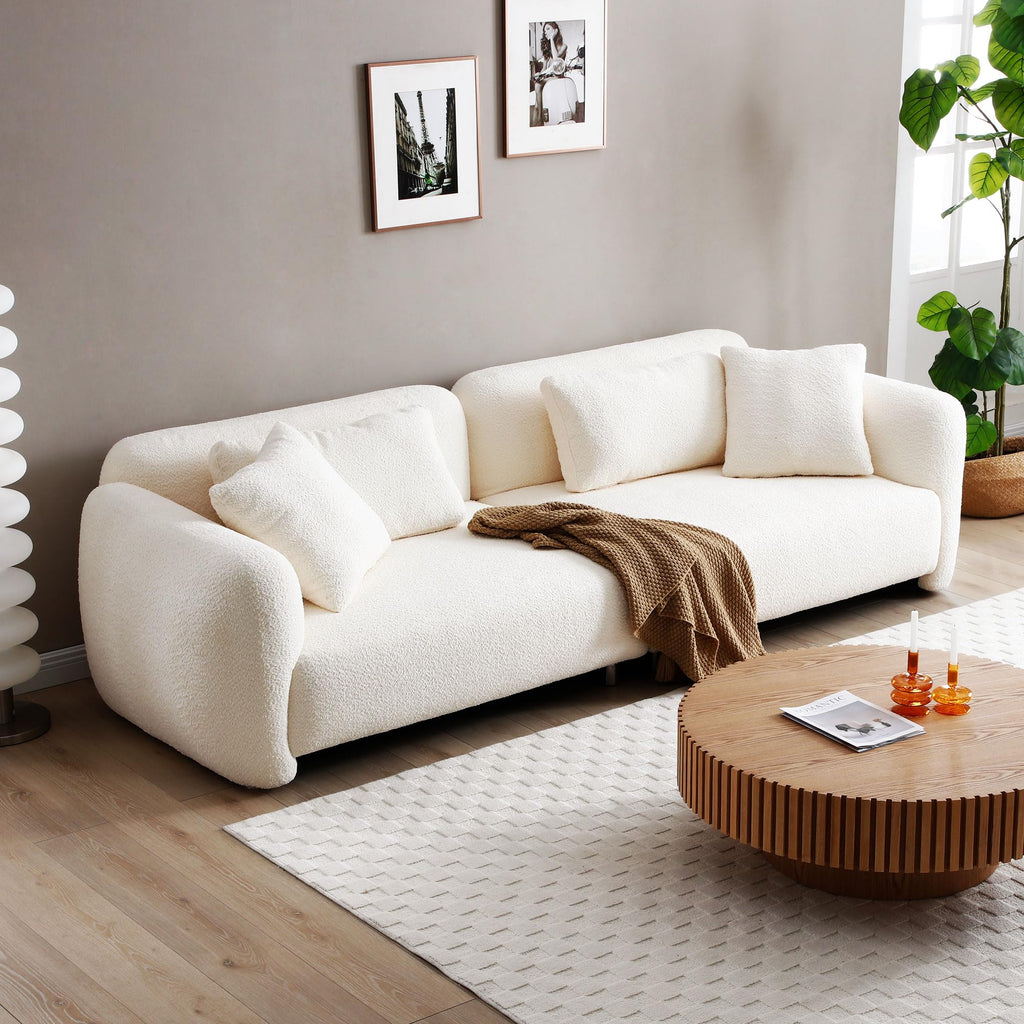 110.23'' Cloud Sofa, Comfy Teddy Boucle Fabric Curved Couch, Oversized Modern Upholstered Sectional Sofa Couch with 4