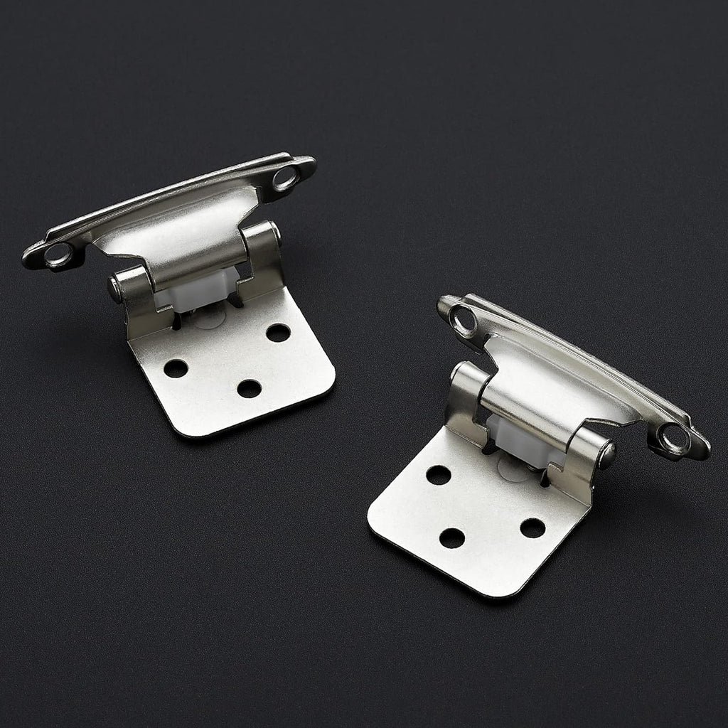 50 Pack 25 Pairs 1/2 Inch Overlay Cabinet Door Hinges Kitchen Satin Nickel Semi-Concealed Face Mount Self-Closing