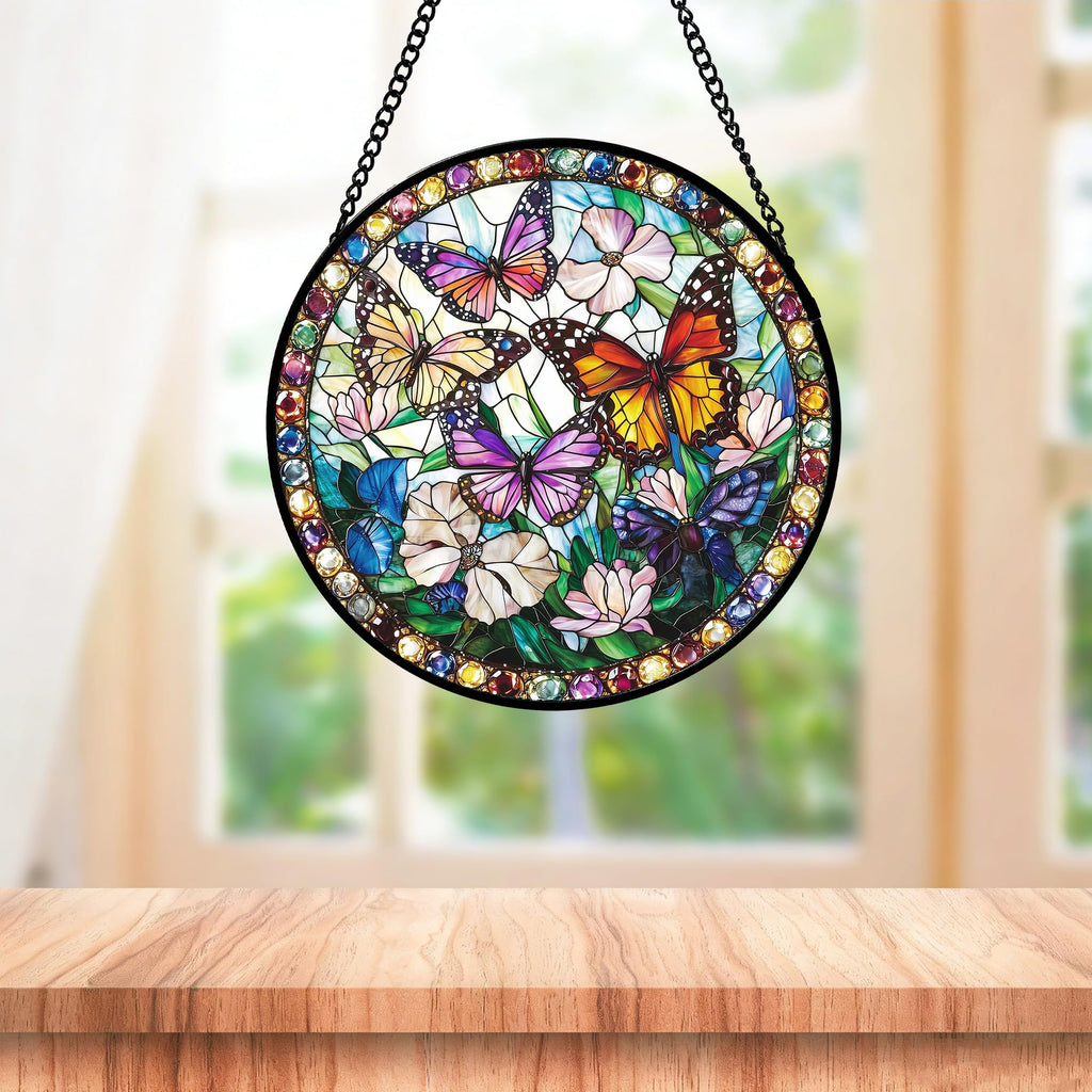 Colorful Butterfly Stained Glass Window Hanging Suncatcher Gifts 12"