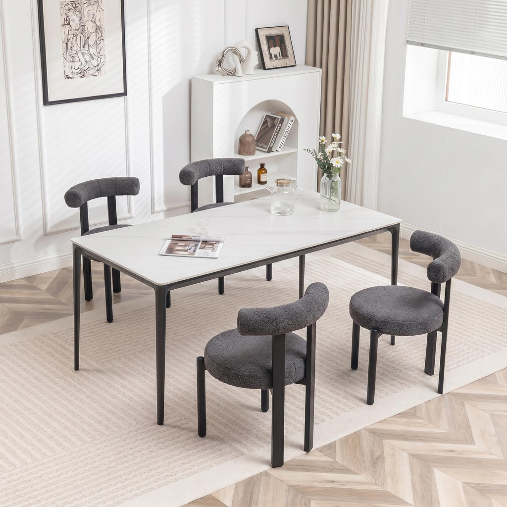 Boucle Dining Chairs Set of 4 Kitchen & Dining Room Chairs(Gray)
