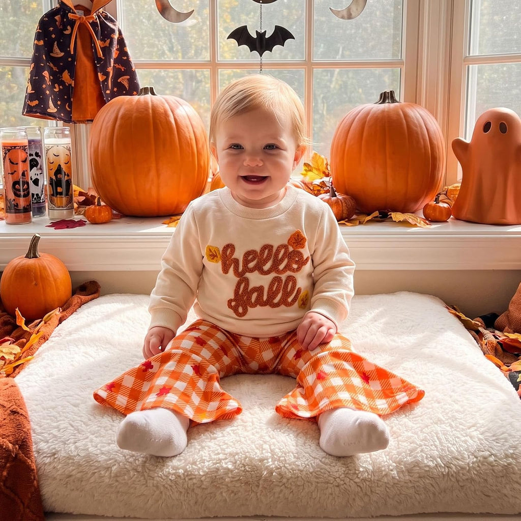 Toddler Baby Girl Fall Outfits Crewneck Sweatshirt Flare Pants Set