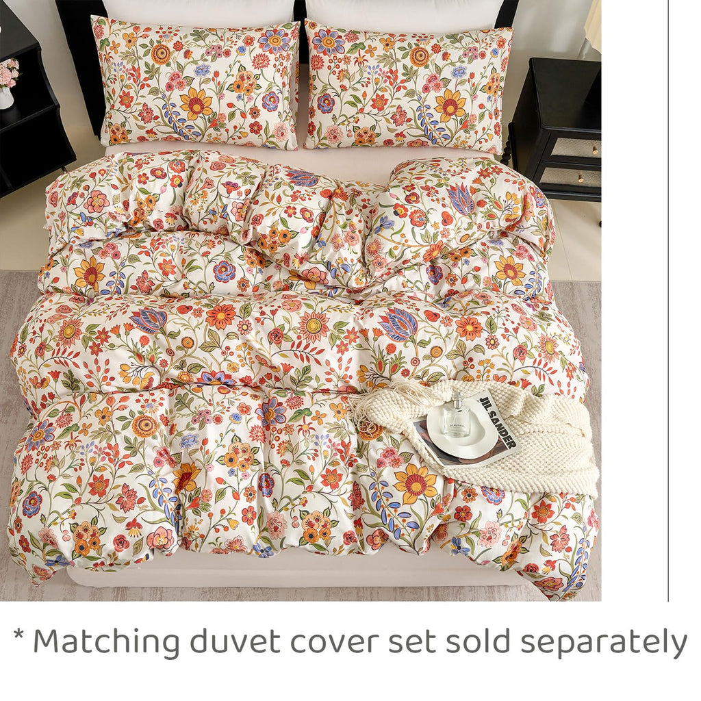 Floral Sheets King Size 100% Percale Cotton Orange & Green Boho Bed Sheet Set, Soft Breathable Crisp Sunflower