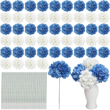 Blue White Artificial Silk Hydrangeas Bulk 104 PCS
