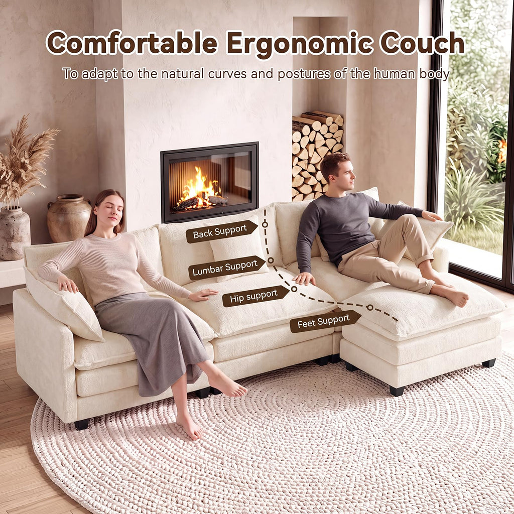 111.4" L‐Shaped Cloud Sectional Sofa Couch, Reversible Chaise, Beige
