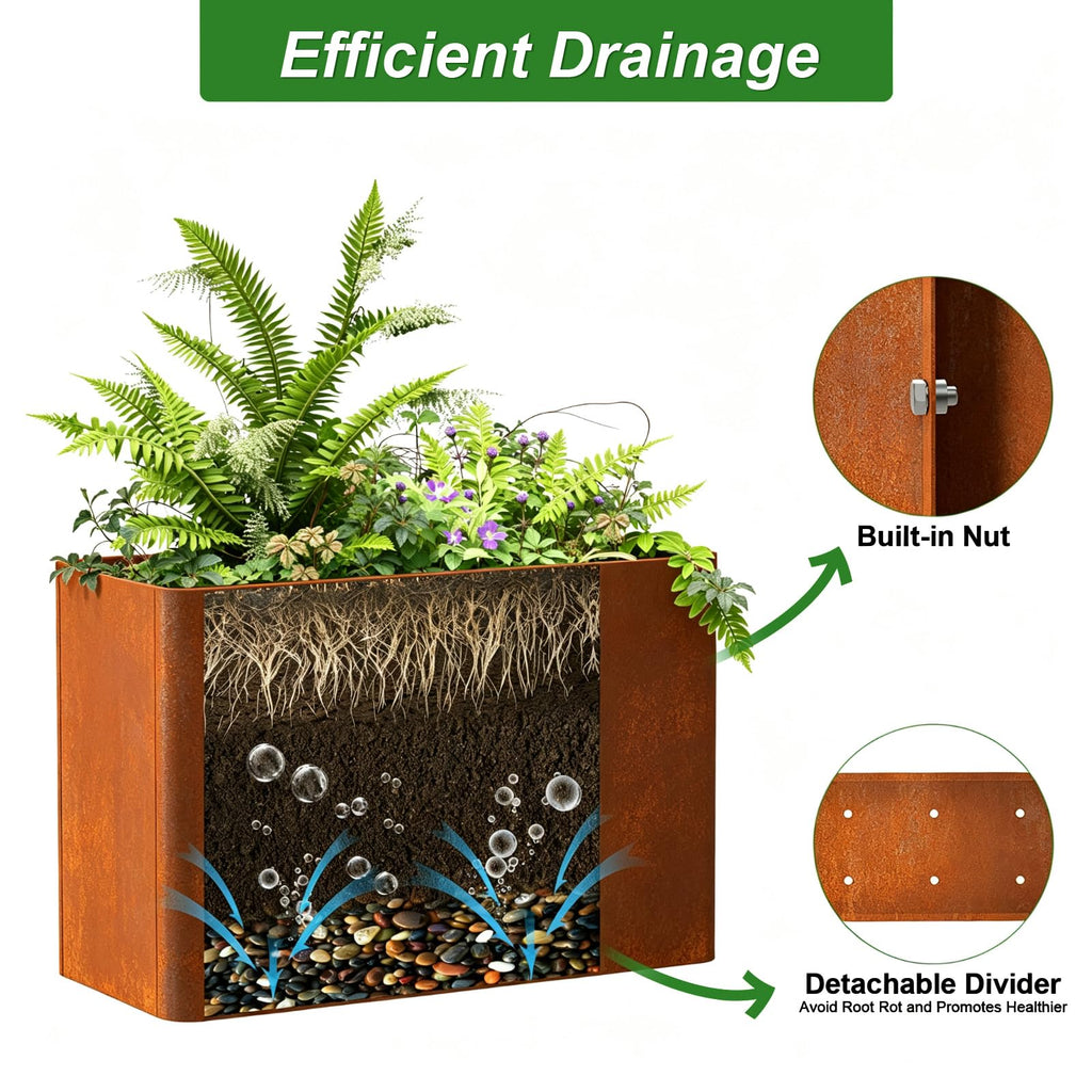 Corten Steel Planter Box 36" L x 15" W x 24" H, Heavy Duty Tall Rectangle Planter Box with Removable Insert Shelves &