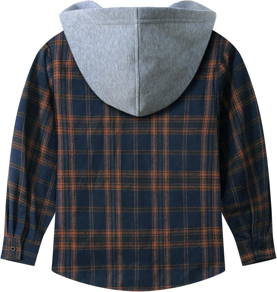 Boys Flannel Shirts Kids Plaid Hoodie