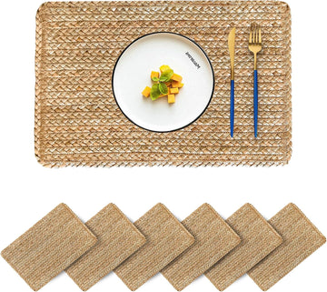 Woven Placemats Set of 6 Rattan Placemats Rectangle Natural Placemats Wicker Heavy Braided Straw Placemat Farmhouse