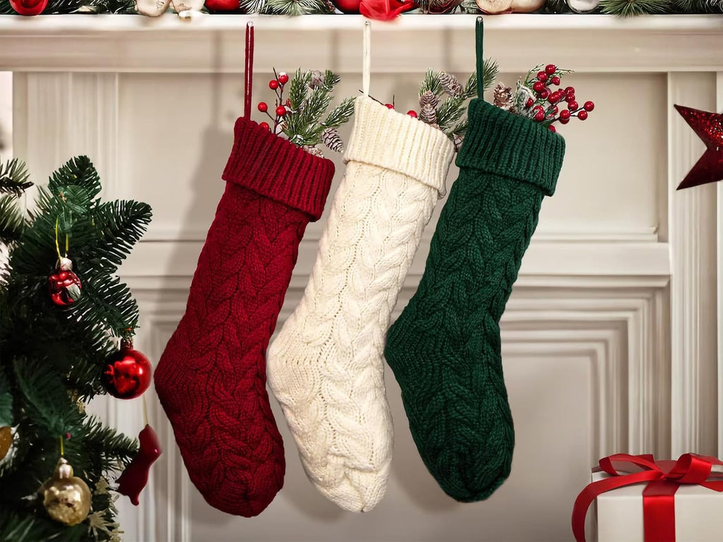 Inch Christmas Stockings, 6 Pack Large Cable Knit Xmas Decor - Set of 6