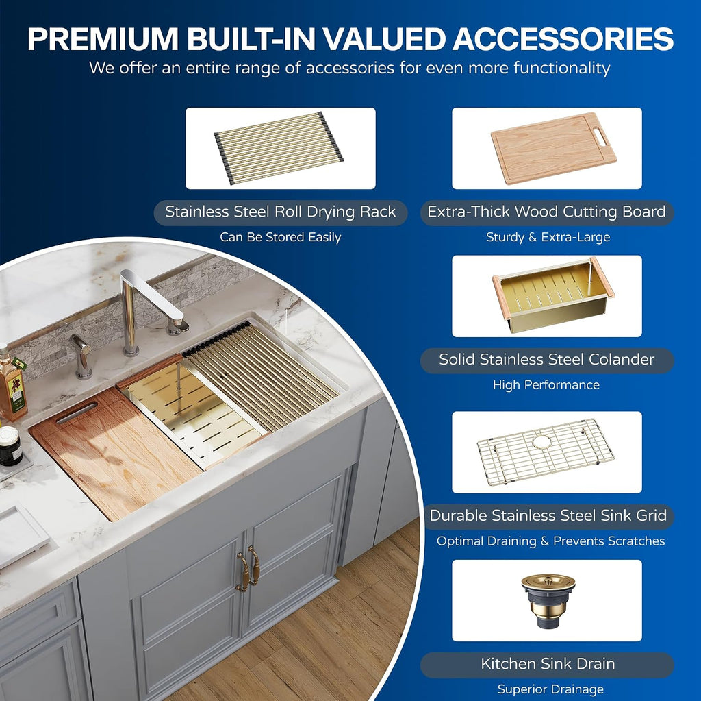 33 White Undermount Kitchen Sink Workstation, Topmount & Undermount Kitchen Sink 33x19 inch White Porcelain Ceramic