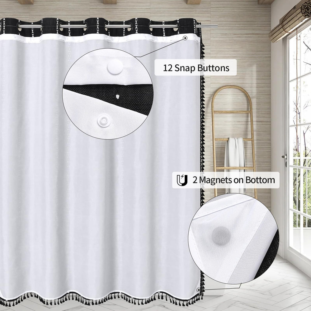 No Hook Boho Farmhouse Linen Black 72x74