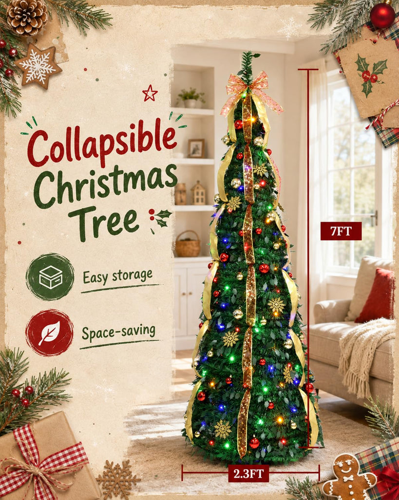 7ft Pop Up Pre-Lit with 200 Warm White & Multicolor Lights