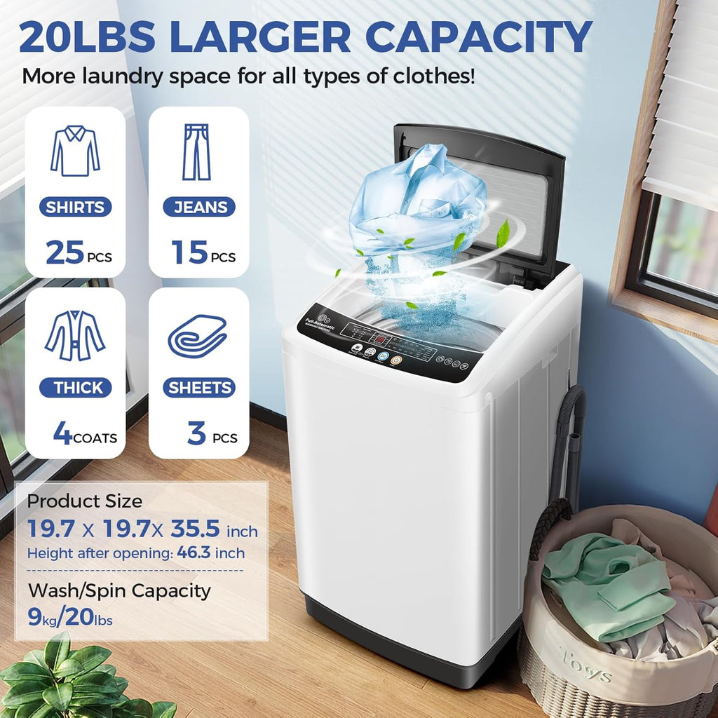 Portable Washing Machine, 20Lbs Capacity Full-Automatic Portable Washer, 2.8Cu.ft Washer and Dryer Combo with 10
