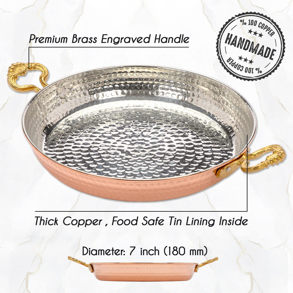 7 Inches Authentic Hammered Copper Pan and Cookware, Traditional Handmade Copper Skillets for Cooking, Egg Fry Omelet