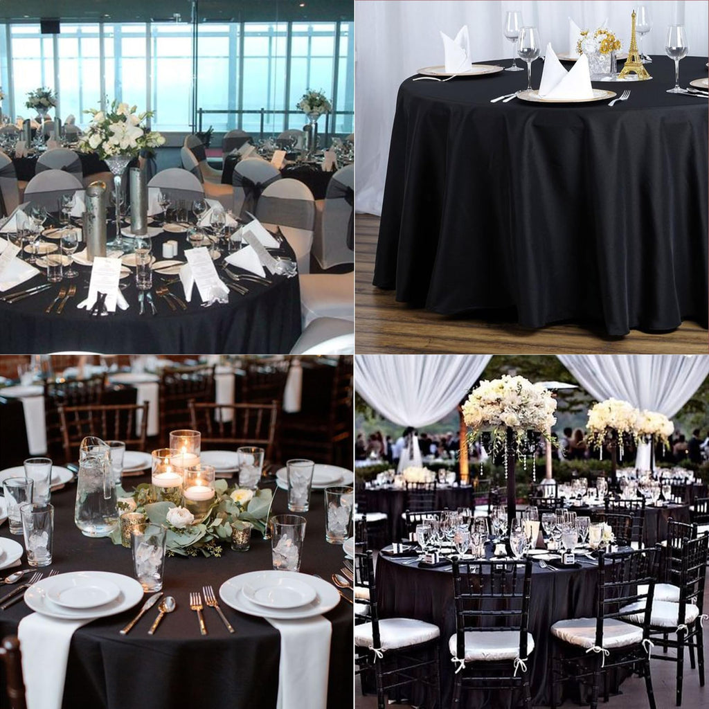 10 Pack Black Round Tablecloths, 120 Inch Stain Resistant and Wrinkle Round Table Clothes, Washable Polyester Table