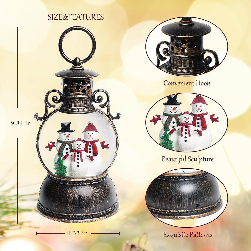 Christmas Snow Globes, Christmas Snowman Snow Globes Lantern with 8 Songs, 6H Timer Battery & USB Powered Glitter