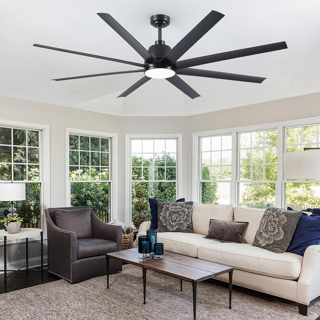 72" Black Ceiling Fan with Lights and Remote Control - Large Industrial Ceiling Fan with 8 ABS Blades, Dimming, DC Motor Reversible, Indoor/Outdoor Modern Ceiling Fan for Living Room, Black A101-B0DQKTB1F2