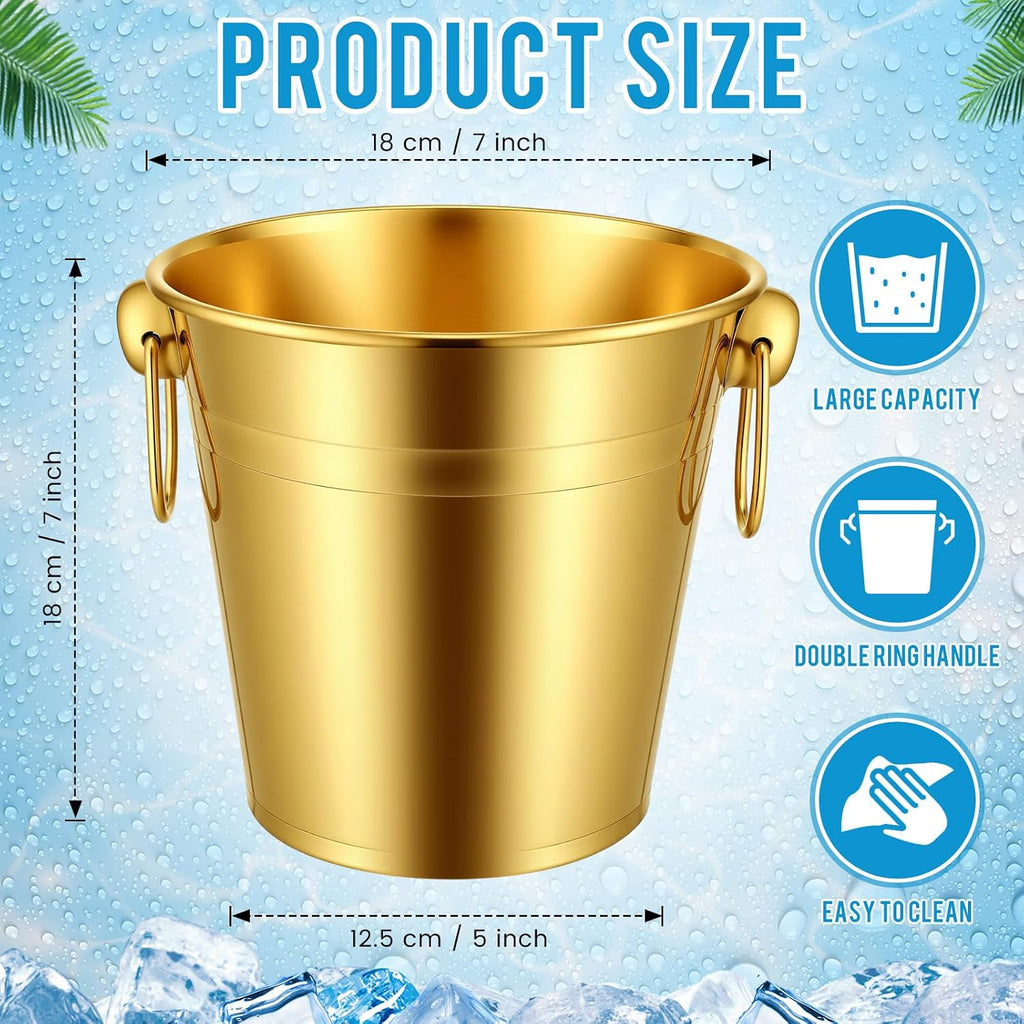 3.3 Qt / 3 L Champagne Ice Buckets Stainless Steel Ice Bucket with Handles,Drink and Wine Chiller Great Bar - Set of 6