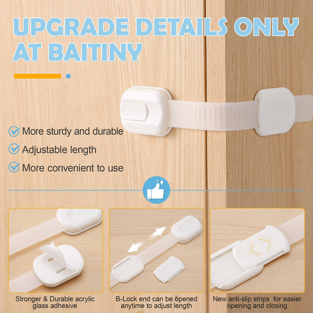 Baby Proofing Strap Locks for Cabinets and Drawers, 10 Pack, White