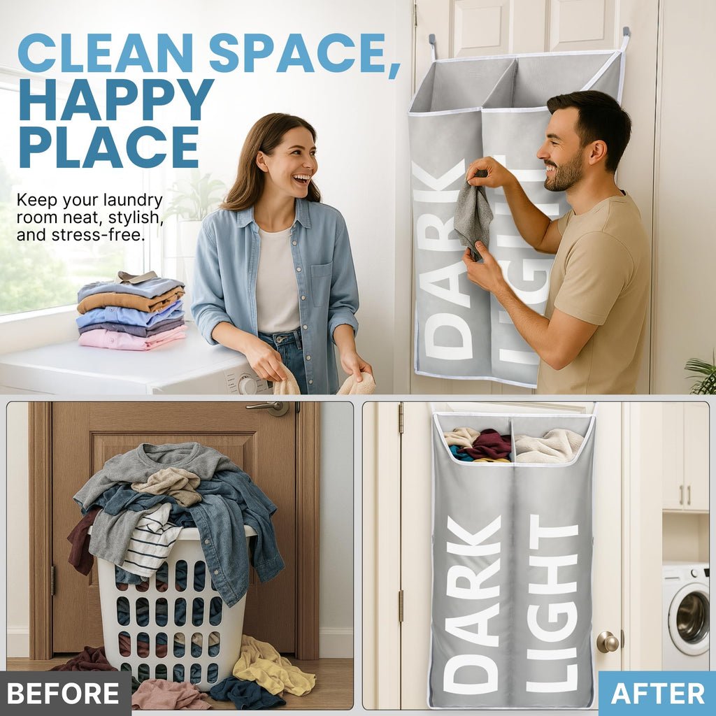 Hanging Laundry Hamper Bag XL 40x22", Space Saving over the Door Storage Bags, Behind the Door Hampers for Dirty