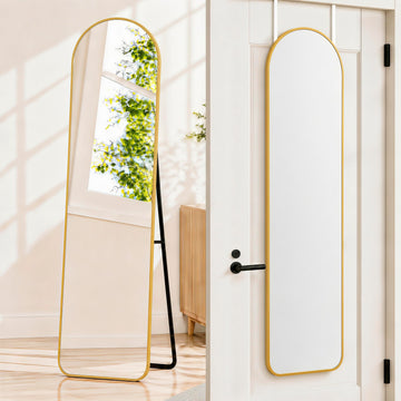 57x16" Full Length Mirror Floor Stand, Over the Door, Wall Mounted Gold