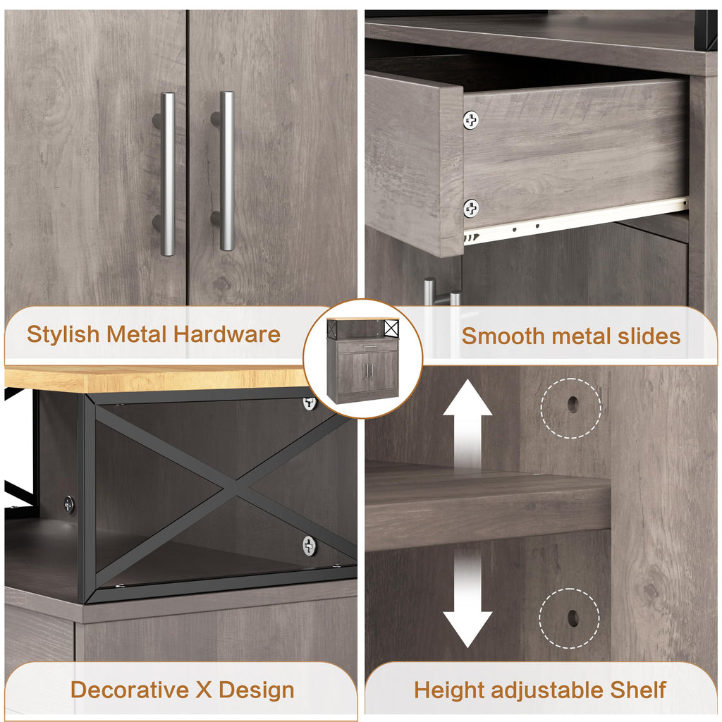 Kitchen Storage Cabinet with Adjustable Shelves and Drawers, Modern Buffet Sideboard, Wood Buffet Cabinet with Doors