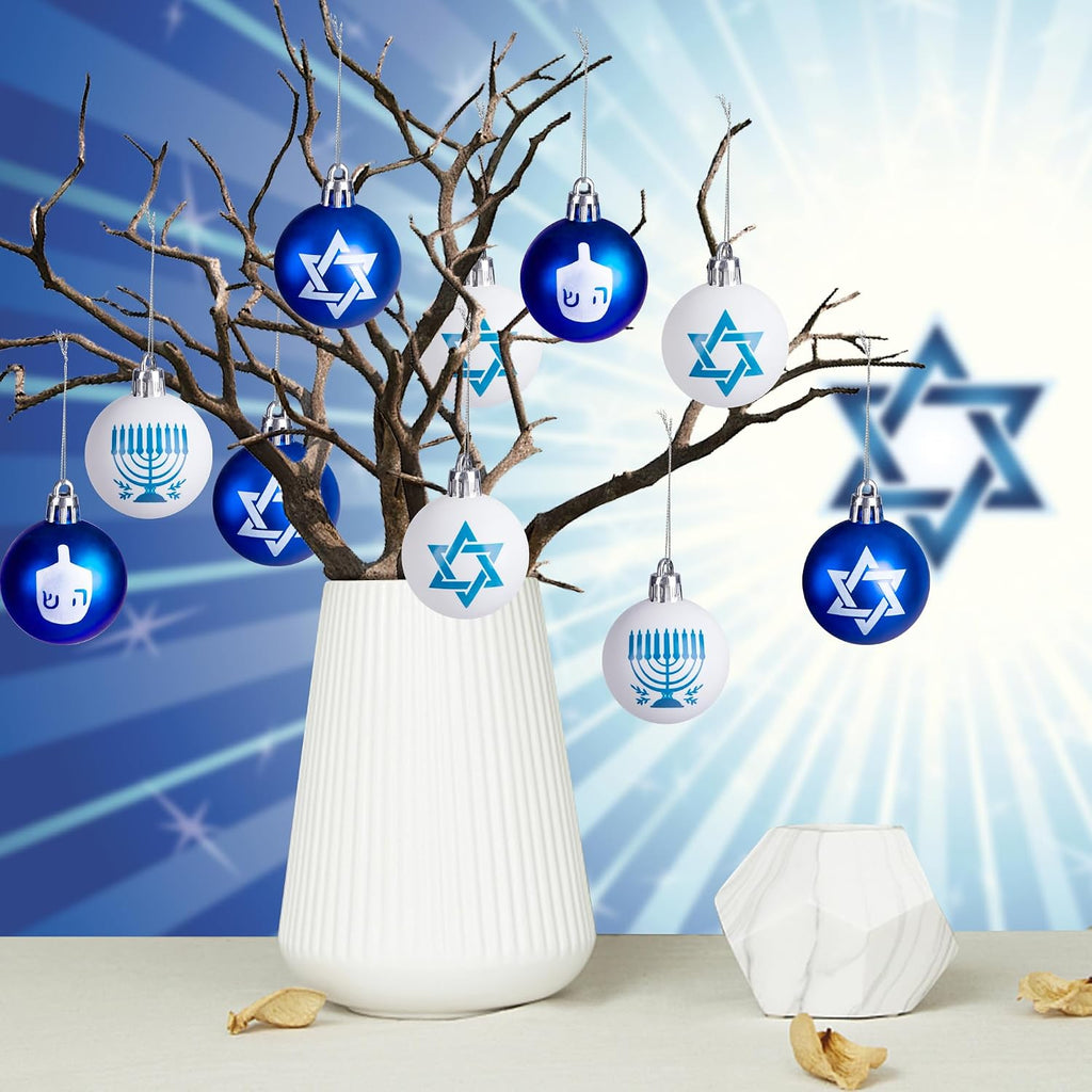 Hanukkah Hanging Ball Ornaments, Hanukkah Christmas Tree Decoration - Set of 24