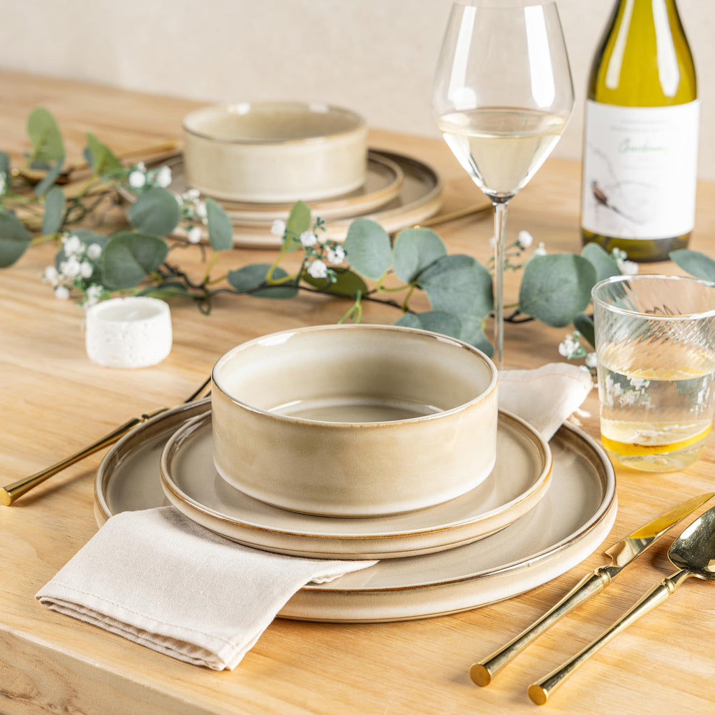 Stoneware Dinnerware Sets for 8,24 Piece Plates and Bowls Sets