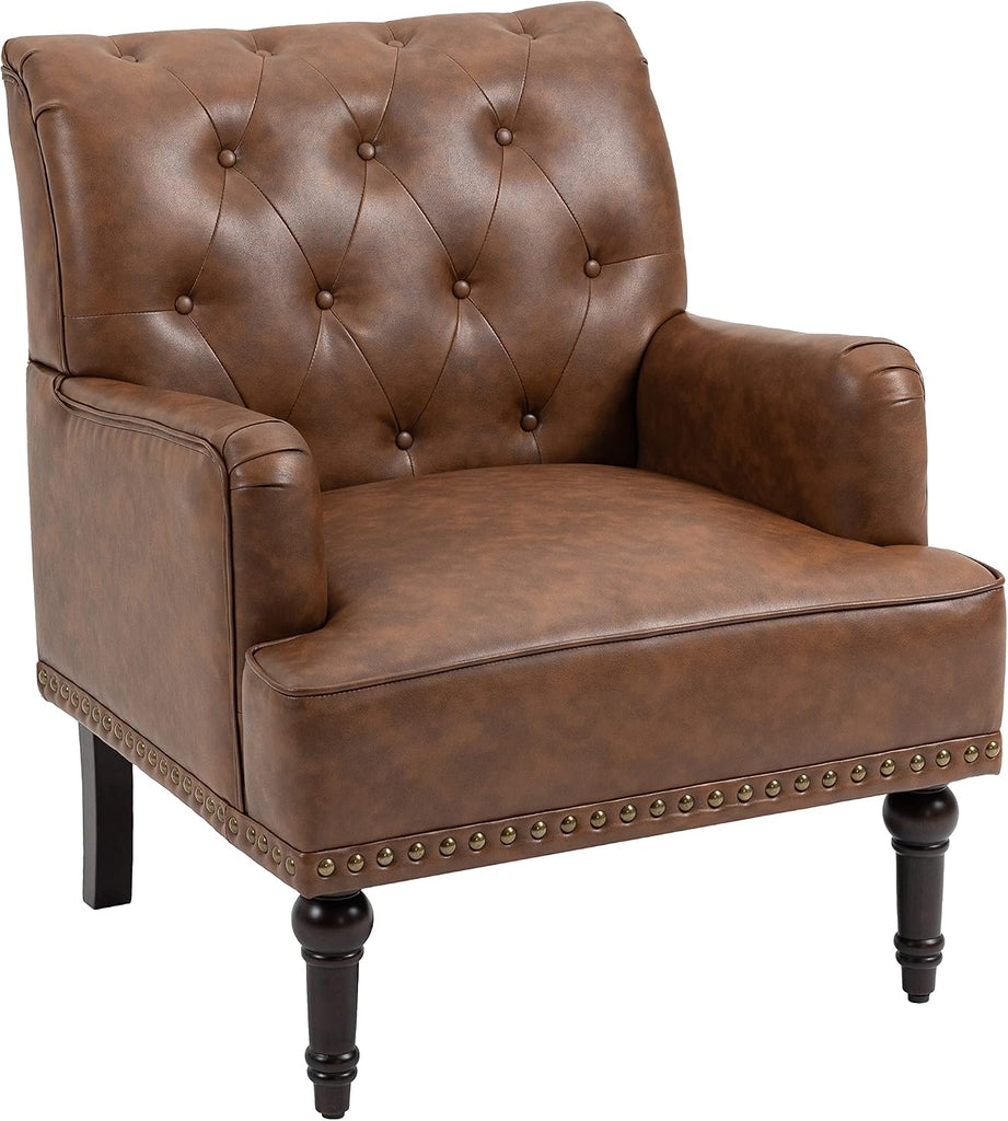 Faux Leather Accent Chair, Modern Upholstered Armchair, Brown