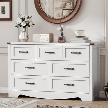Dresser with 7 Drawers, 48" Wide Modern Chest of Drawers with Deep Drawers & Mental Handle, Wood Dresser TV Stand