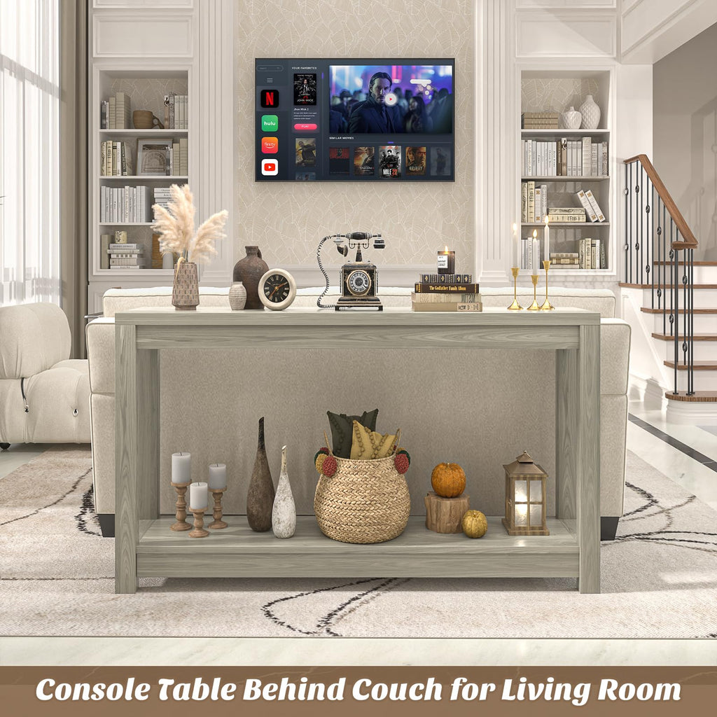 47" Farmhouse Wood Entryway Table Narrow Console Table with Storage Behind Couch Sofa Table with Shelves Entry Way