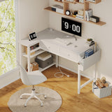 Small White L Shaped Desk with Drawers & Storage Shelves