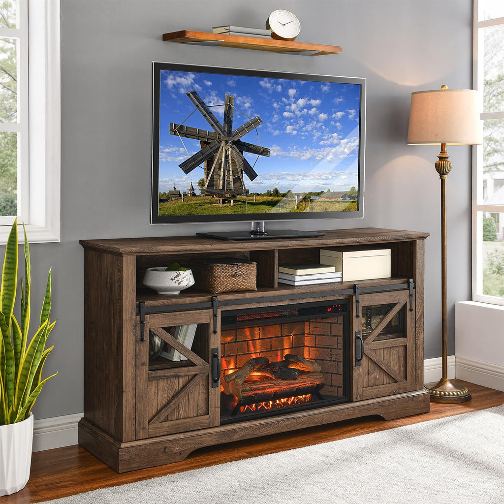 With 3D Flame Effect and Door Sensor - Entertainment Center with 26 inch Electric Fireplace - Media Entertainment