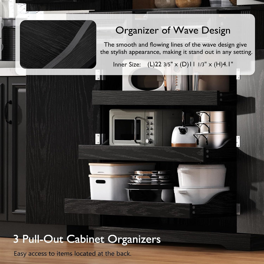 Farmhouse Pantry Cabinet with Drawers and Door Shelves, Black | Farmhouse Pantry Cabinet, Tall Storage Cabinet With