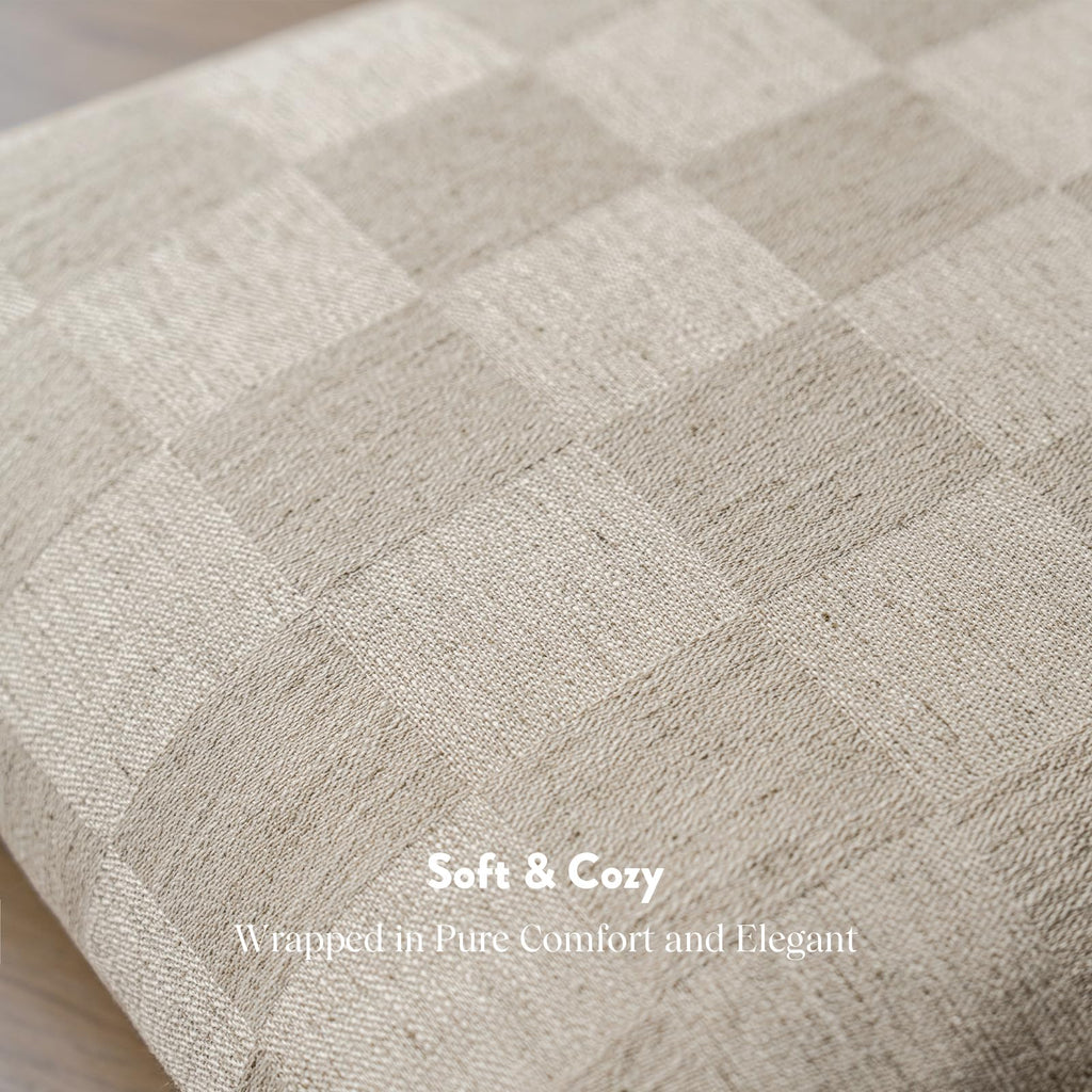 Decorative Neutral Check Throw Pillow Covers 20x20, Linen Check