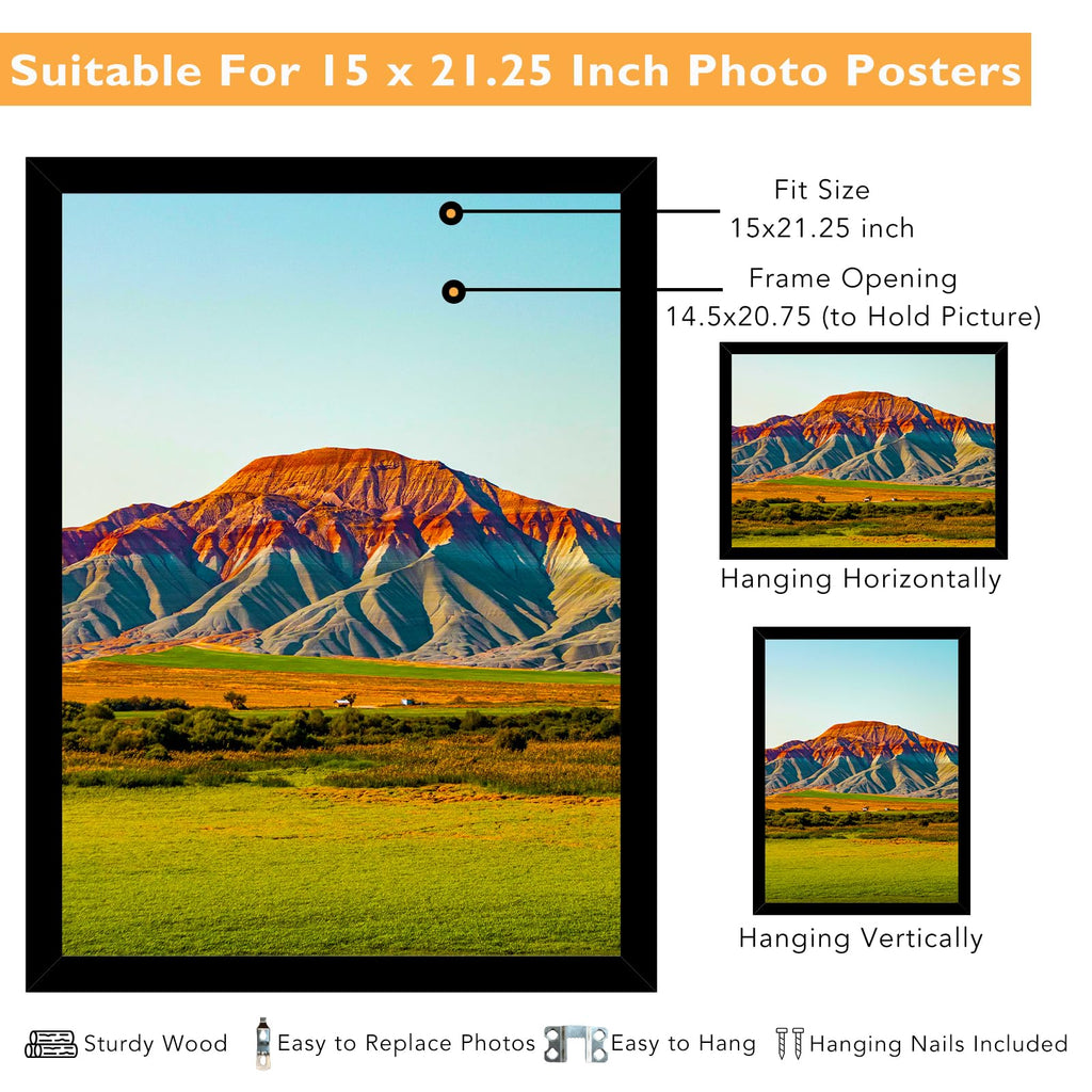 Wood 15x21.25 Puzzle Frame Black for Wall Hanging, 15 x 21.25 Picture Frame Poster Photo Frame for Wall Horizontally
