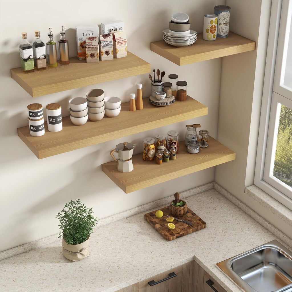 Deep Floating Shelves 48x12" Set of 2, Oak