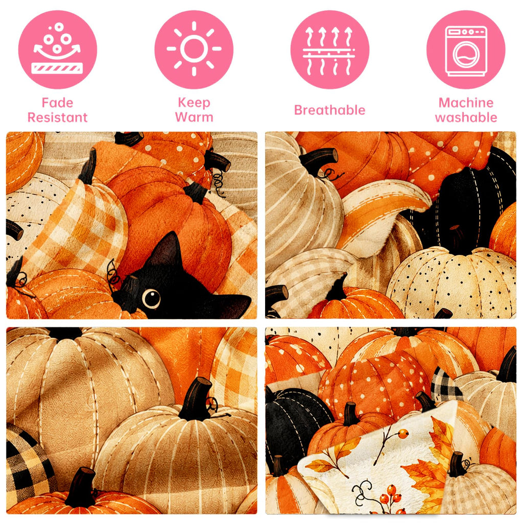 Cozy Fall Blankets and Throws, Pumpkin Blanket for Couch, Autumn Throw Blanket 40" x 60"
