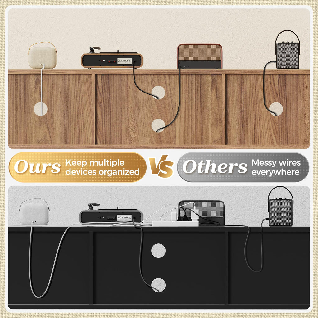 Boho TV Stand for 65 Inch TV, Entertainment Center with Adjustable Shelf, Rattan TV Console with 2 Cabinets, Media
