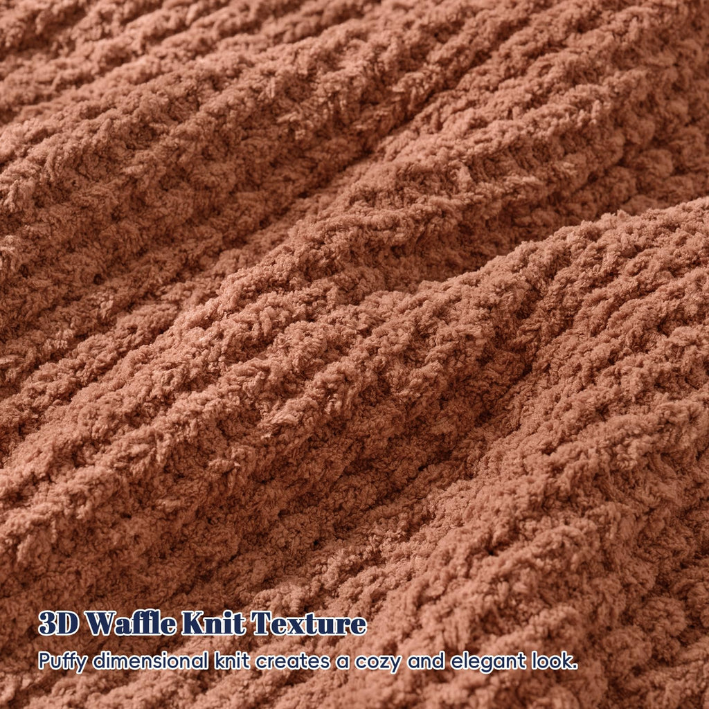 Soft Chenille Waffle Knit Throw Blanket for Sofa, Warm, Terracotta