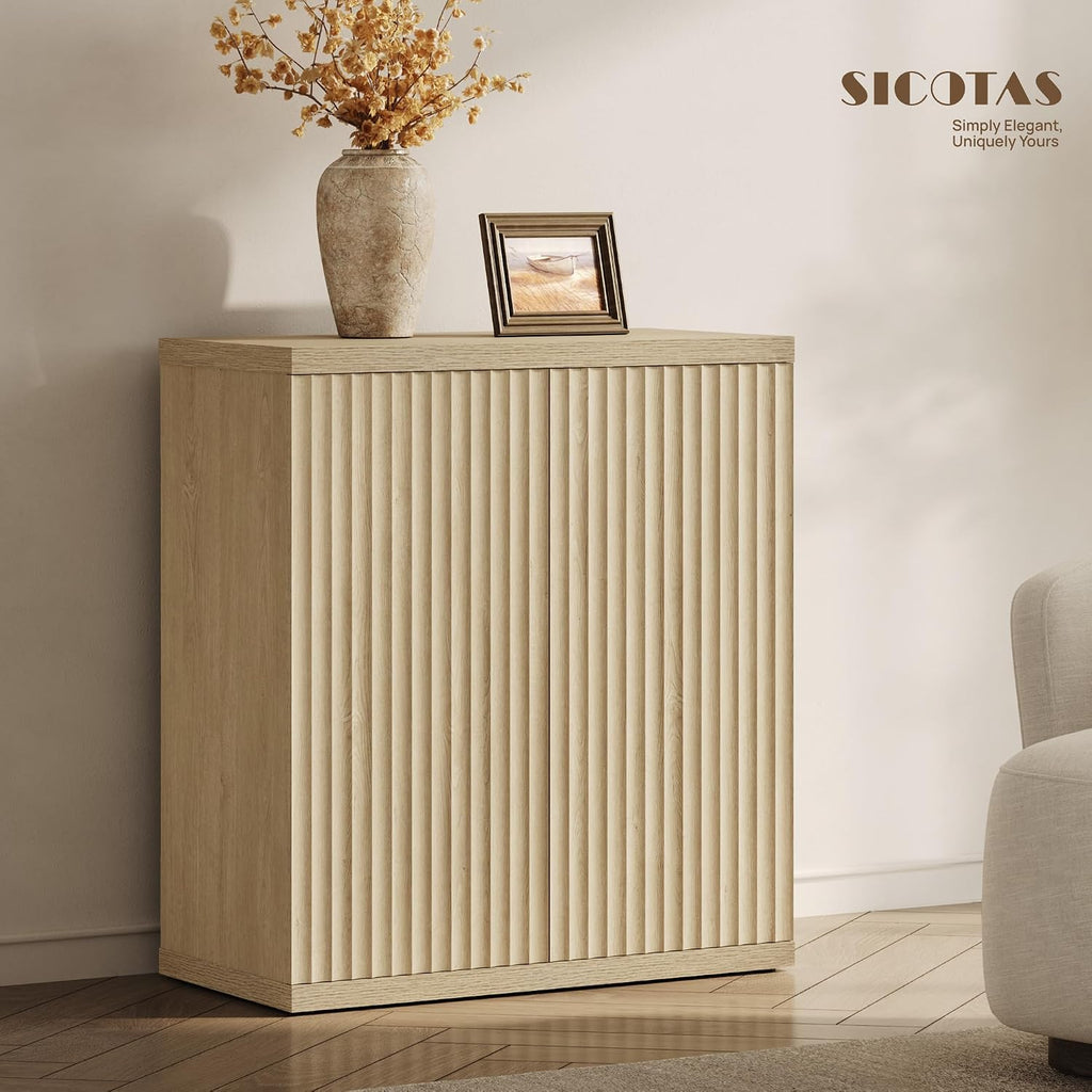 Buffet Cabinet with Storage Sideboard Cabinet with Doors & Shelves | Accent Sideboard Modern Credenza Fluted Storage