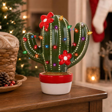 Ceramic Christmas Cactus - Vintage Ceramic Christmas Tree - Light up Christmas Tree Cactus - Nostalgic Christmas