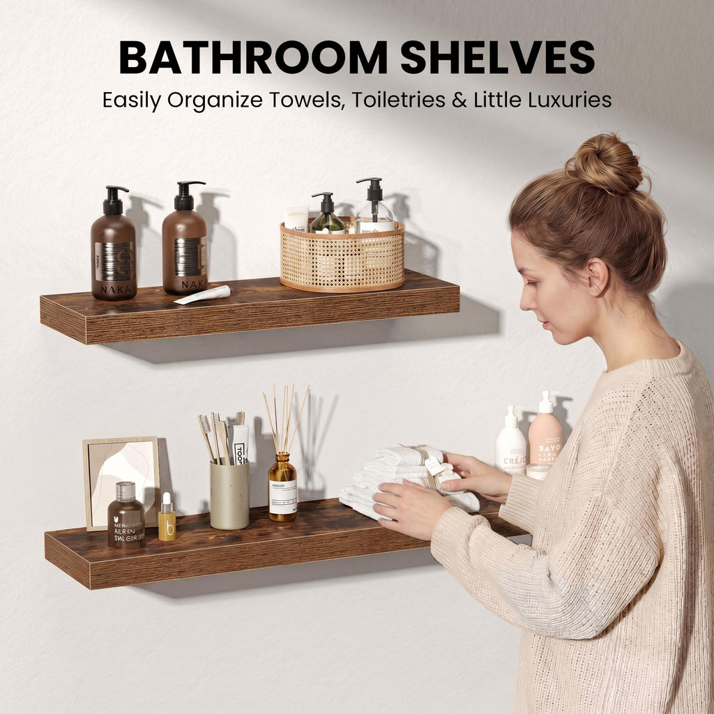 10 Inch Deep Floating Shelves, 20 Inch Long Wall Storage Shelf with Invisible Brackets, 24 x 10 Hanging Wood Shelf