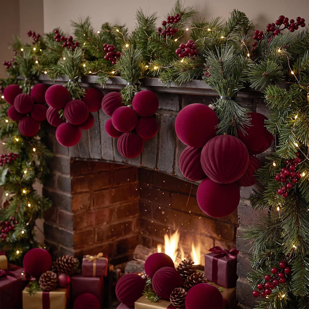 48 Pcs Burgundy Christmas Ball Clusters Ornaments Xmas Tree Decor