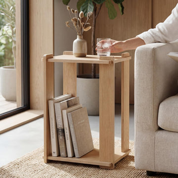 Set of 2 Wood Side Table Night Stand, Light Wooden Natural Finish