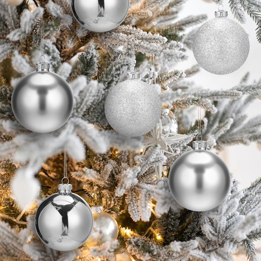12 Pcs 3.34" Christmas Glass Balls Ornaments, Silver