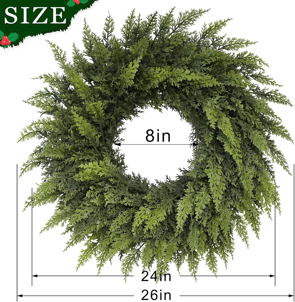 24" Lifelike Touch Artificial Christmas Cedar Wreath for Front Door Decor